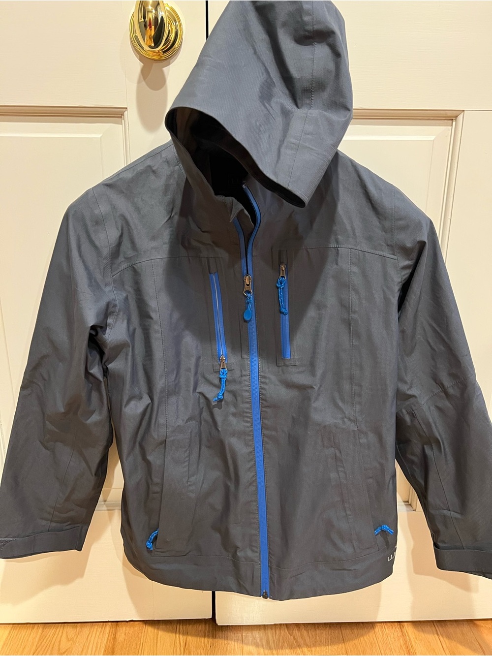 L.L. Bean Kids Hooded Raincoat - Dark Gray with Blue Accents